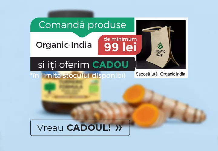Cea mai îndrăgită sacoșă se întoarce! Comandă produse Organic India de minimum 99 lei Primești CADOU Sacoșa de iută!