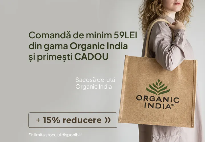 Organic India – Natura în echilibru cu tine! 15% REDUCERE!  + Comandă produse Organic India de minimum 59 lei Primești CADOU îndrăgita Sacoșă de iută!