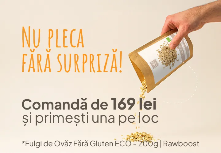 Nu pleca fără surpriză! Comandă de 169 lei și primești una pe loc  * Fulgi de Ovăz Fără Gluten ECO - Tract Digestiv Sănătos, 200g | Rawboost
