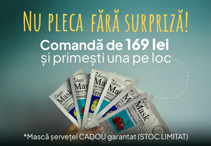 Nu pleca fără surpriză! Comandă de 169 lei și primești una pe loc  *Mască șervețel CADOU garantat (STOC LIMITAT)!