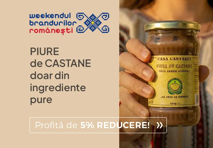 PIURE de CASTANE doar din ingrediente pure pentru un deliciu sănătos și savuros! Realizat cu drag, în Maramureș! 5% REDUCERE! PIURE de CASTANE doar din ingrediente pure pentru un deliciu sănătos și savuros! Realizat cu drag, în Maramureș! 5% REDUCERE!