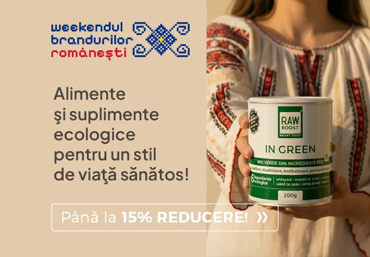 Alimente şi suplimente ecologice pentru un stil de viaţă sănătos! Realizate, cu drag, în România! Până la 15% REDUCERE! + Descoperă pachetele cu preț special!