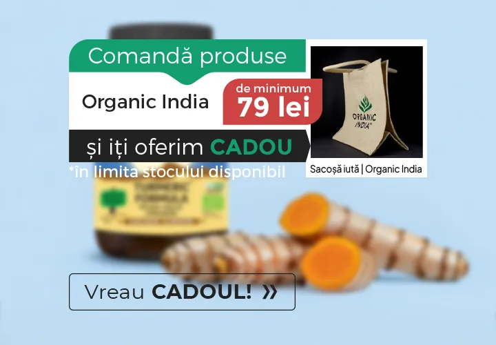 Cea mai îndrăgită sacoșă se întoarce! Comandă produse Organic India de minimum 79 lei Primești CADOU Sacoșa de iută!
