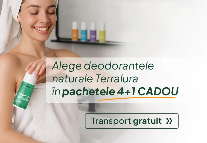 Alege deodorantele naturale Terralura în pachetele 4+1 CADOU + Transport Gratuit! Profită acum!