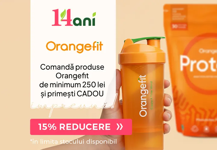 Orangefit - pentru o lume mai fit! 15% REDUCERE+ Comandă produse Orangefit de minimum 250 lei Primești CADOU Fit Shaker compartimentat | Orangefit!