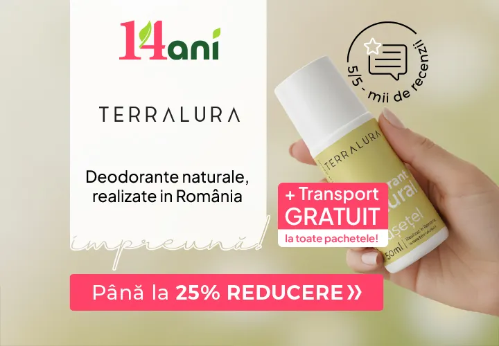 Alege deodorantele naturale Terralura în pachetele 4+1 CADOU + Transport Gratuit! Profită acum!