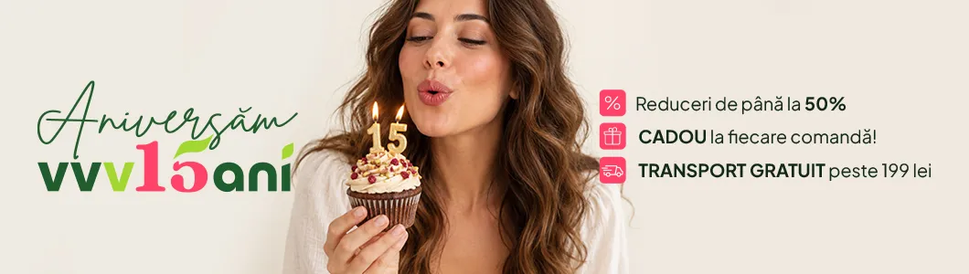 Sărbătorim 15 ani de Viața Verde Viu! Reduceri de până la 50% CADOU la fiecare comandă! TRANSPORT GRATUIT peste 199 lei! blog Sărbătorim 15 ani de Viața Verde Viu! Reduceri de până la 50% CADOU la fiecare comandă! TRANSPORT GRATUIT peste 199 lei! blog