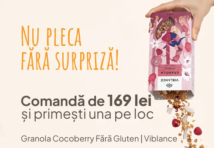 Nu pleca fără surpriză! Comandă de 169 lei și primești una pe loc  *Granola Cocoberry Fără Gluten | Viblance  !În limita stocului disponibil! 