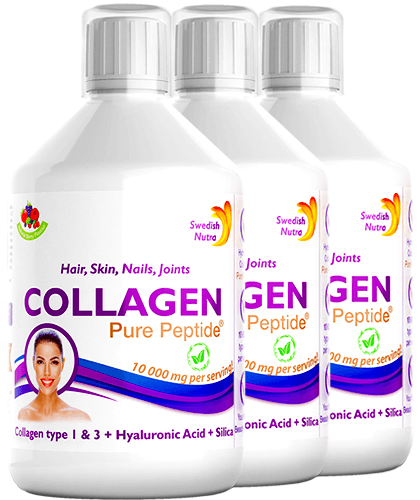 Pachet 3 x Colagen Lichid Hidrolizat Tip 1 și 3 10000mg + 9 Ingrediente Active, 500 ml | Swedish Nutra