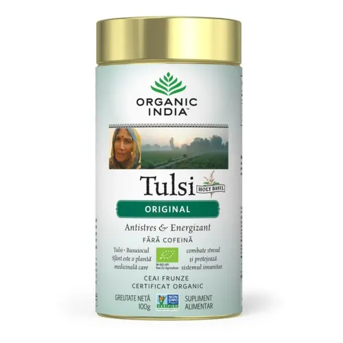 Ceai Tulsi (Busuioc Sfânt) Original, Antistres & Energizant 100g ECO| Organic India
