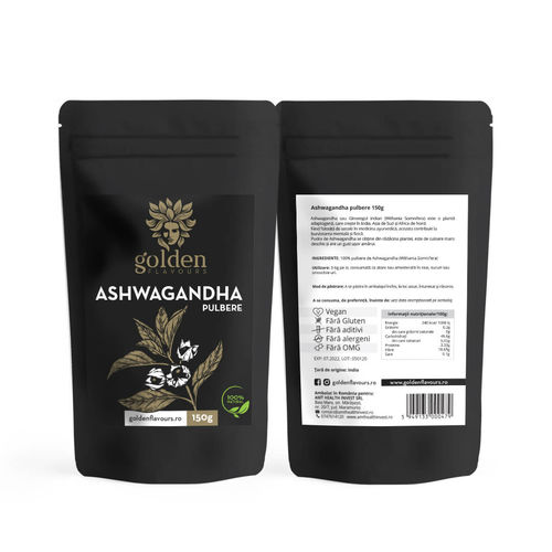 Ashwagandha pulbere 100% naturală, 150g ECO| Golden Flavours 
