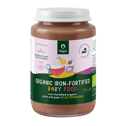 Pachet 1+1 CADOU Terci de Orez Bio cu Prune, Pere și Adaos de Fier Organic, 6+ Luni, 190 g | Nôgel.