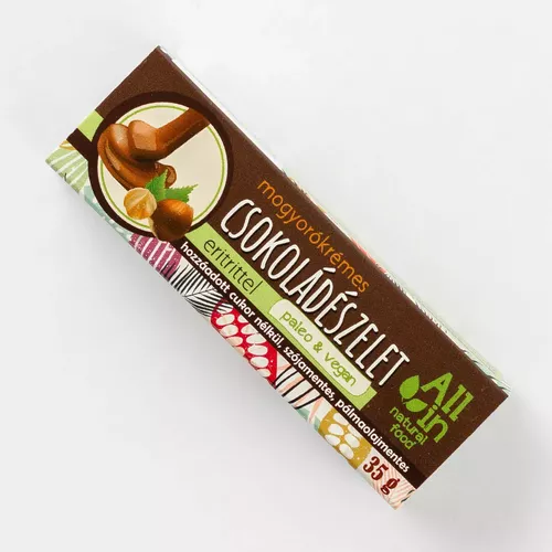 Baton vegan de ciocolată cu cremă de alune de pădure, 35g | All in - Natural food