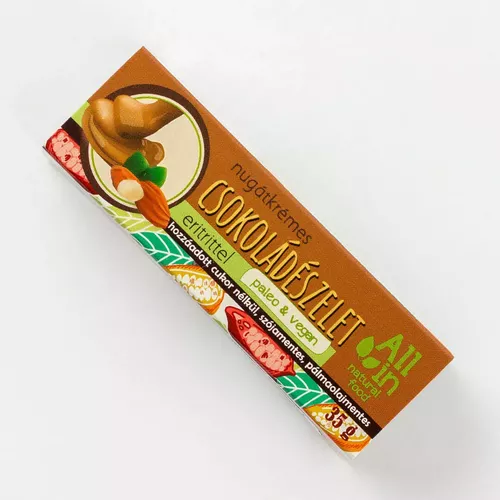 Baton vegan de ciocolată cu cremă de nuga, 35g | All in - Natural food