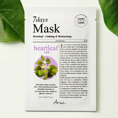 Mască 7Days PLUS Heartleaf + P (Panthenol), Hidratare și Calmare Rapidă, 23ml | Ariul