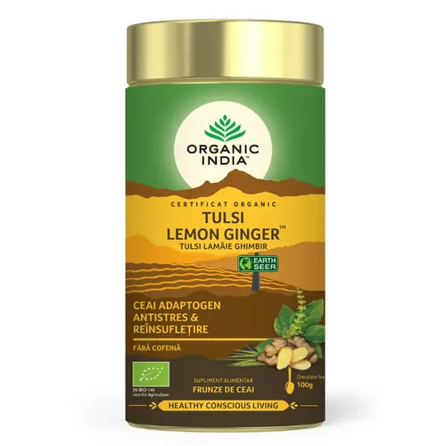 Ceai Tulsi cu Lamaie si Ghimbir, Antistres Natural 100g ECO| Organic India