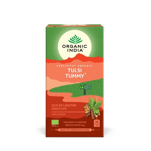 Ceai Digestiv Tulsi Tummy cu Plante Liniștitoare și Condimente 25 pl ECO | Organic India