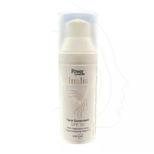 Cremă de Protecție Solară pentru Față SPF50 cu Acid Hialuronic și Vitamina E, 50ml | Inalia