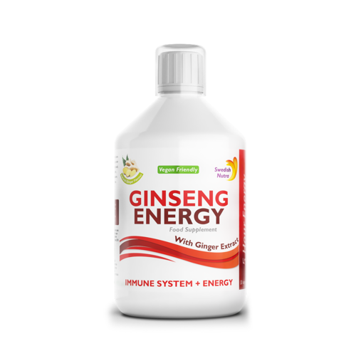 Ginseng Energy 2000 Mg cu Ginseng Siberian + Panax Ginseng + Ghimbir + Vitamine – Energie și Vitalitate – Produs Vegan, 500 ml | Swedish Nutra
