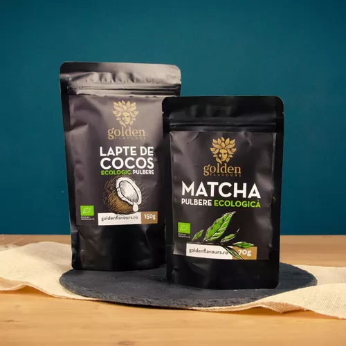 Pachet Matcha Pulbere ecologică și Lapte de cocos pulbere 100% naturală | Golden Flavours 