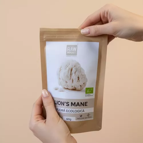 Lion’s Mane - Coama Leului Pudră ECO - Pentru Memorie, Concentrare și Sistem Nervos Sănătos, 60g | Rawboost