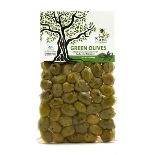 Măsline verzi fără sâmburi cu ierburi de Provence, 400g | Kapa Olive Farm