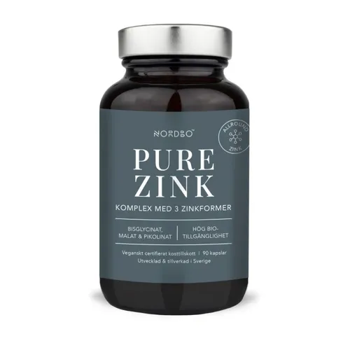 Pure Zinc - Complex de Zinc Bisglicinat, Picolinat și Malat, Vegan, 90 capsule | Nordbo