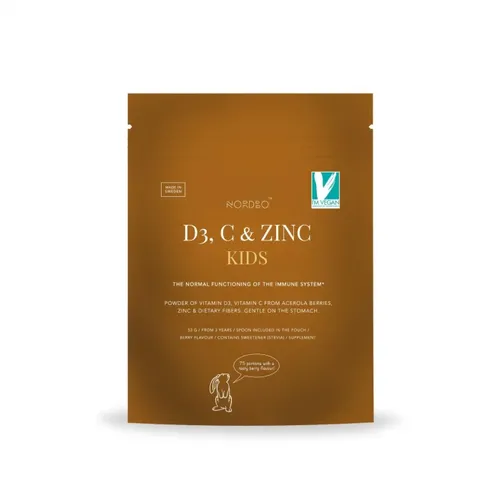 Vitamina D3, C & Zinc pentru Copii, Vegan, 53g | Nordbo