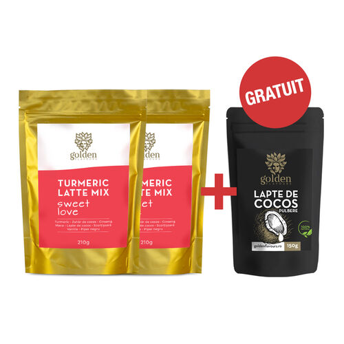 Pachet 2x Turmeric Latte Mix Sweet Love 210g + Lapte de Cocos Pulbere 150g | Golden Flavours
