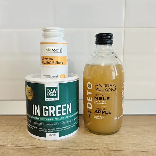 Pachet Complet pentru Digestie, Detox și Abdomen Plat - In Green + Vitamina C + Oțet