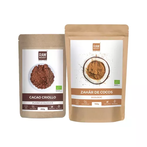 Pachet PRĂJITURIT - Cacao pudră ecologică 250g și Zahăr de cocos 750g | Rawboost