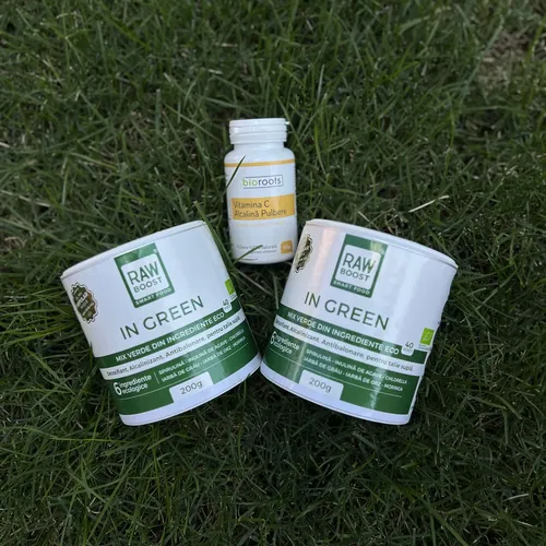 Pachet VITAMINIZANT - 2 x In Green 200g + Vitamina C Alcalină Pulbere Bioroots