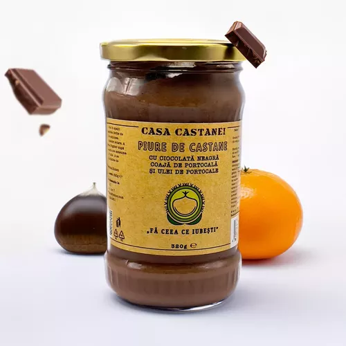 Piure de Castane cu Ciocolată Neagră și Portocale, 320g | Casa Castanei