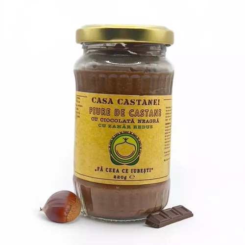 Piure de Castane cu Ciocolată Neagră, cu Conținut de Zahăr Redus, 220g | Casa Castanei