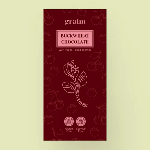 Ciocolată cu ceai de hrișcă și vișine liofilizate, 30g | Graim