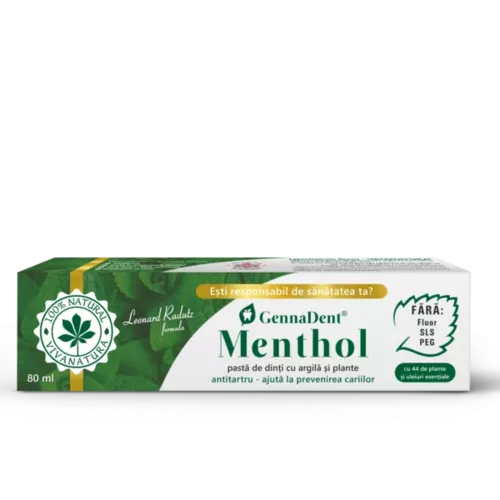 GennaDent Menthol - Pastă de Dinți cu Argilă și Plante, fără Fluor, 80ml | Vivanatura
