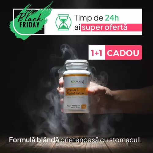 Pachet 1+1 Gratis Vitamina C Alcalină pulbere 100% naturală, 100g | Bioroots