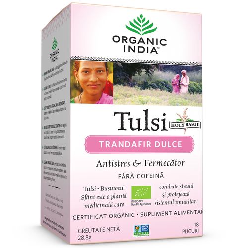 Ceai Tulsi Trandafir Dulce, Antistres & Fermecator 18pl ECO| Organic India