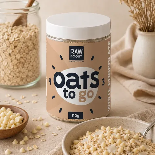 Oats To Go - White Chocolate - Mix cu Fulgi de Ovăz și Ciocolată Albă, 110g | Rawboost