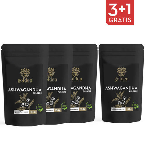 3+1 Gratis Ashwagandha pulbere 100% naturală, 150g | Golden Flavours Golden Flavours Golden Flavours
