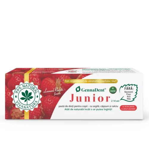 GennaDent Junior Căpșuni - Pastă de Dinți Naturală pentru Copii cu Argilă și Capșuni, fără Fluor | Vivanatura