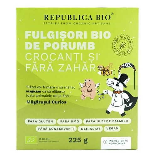 Fulgișori Bio de Porumb Crocanți, Fără Zahăr, Fără Gluten. 225g | Republica BIO imagine 2021 Republica Bio