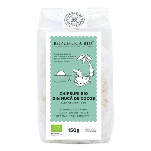 Chipsuri din Nucă de Cocos Fără Gluten Bio, 150g ECO| Republica BIO Republica Bio Produse din Nuca de Cocos