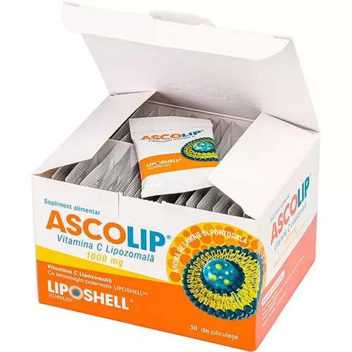 ASCOLIP Vitamina C Lipozomală 1000 mg aromă lămâie și portocală 30 plicuri | Liposhell