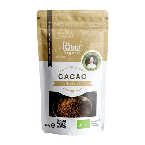 Cacao pulbere raw eco, 125g | Obio 125g Cafea, cacao și ciocolată caldă