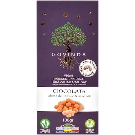 Ciocolata Artizanala Vegana Alune Si Sare, 100g | Govinda
