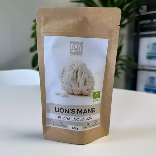 Lion’s Mane - Coama Leului Pudră ECO - Pentru Memorie, Concentrare și Sistem Nervos Sănătos, 60g | Rawboost