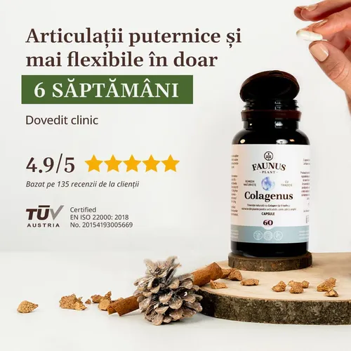 Colagenus Capsule - Colagen Concentrat Tip II Pentru Articulații, Piele, Păr Și Unghii, 60 capsule | Faunus Plant