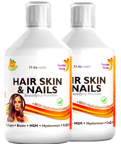 Pachet 2 x Hair Skin & Nails – Colagen Lichid Hidrolizat 1000mg + 27 Ingrediente Active, 500 ml | Swedish Nutra imagine 2021 Swedish Nutra