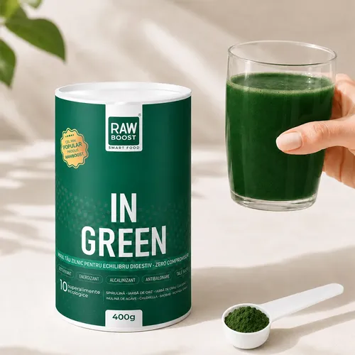 In Green - Mix Verde ECO - Detoxifiant, Alcalinizant, Antibalonare pentru Talie Suplă, 400g | Rawboost